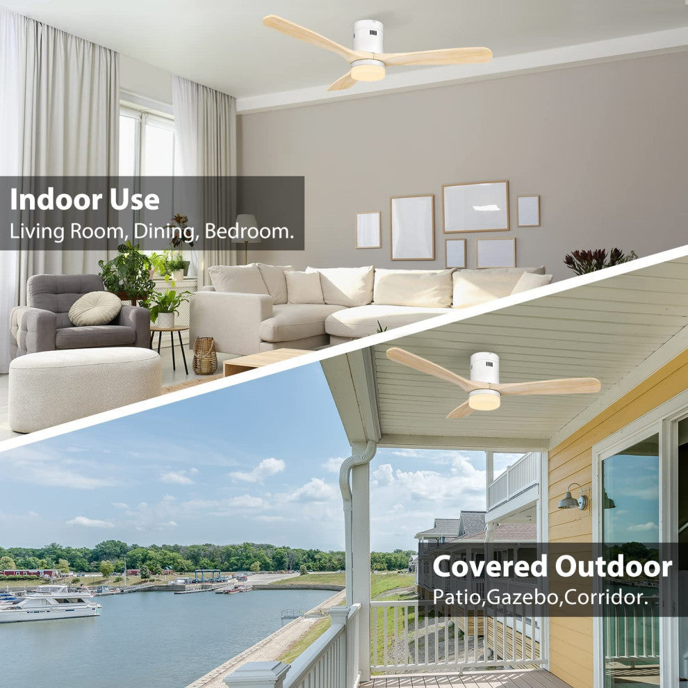 52'' 3 Blade Smart Rustic Ceiling Fan With Dim Light and Remote Control