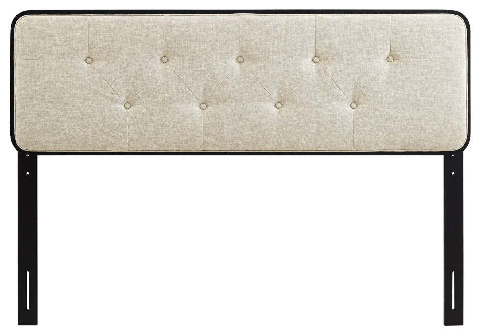 Collins Tufted King Fabric and Wood Headboard Black Beige