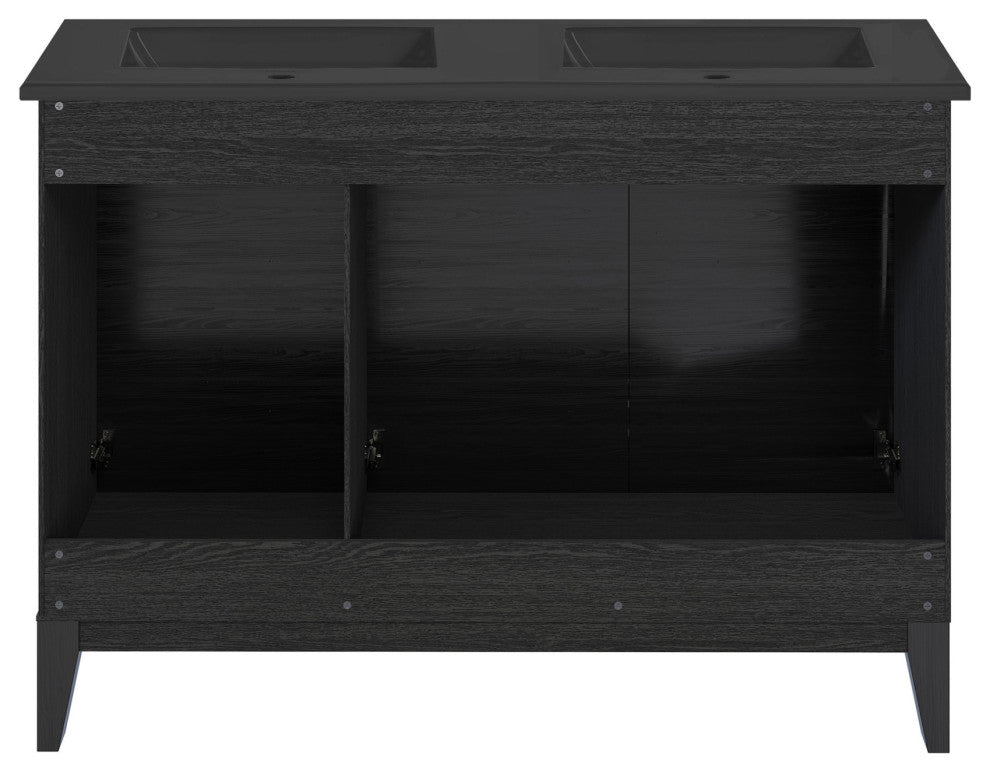 Cascade 48" Black Oak, Double Basin Bathroom Vanity With Black Sink Top