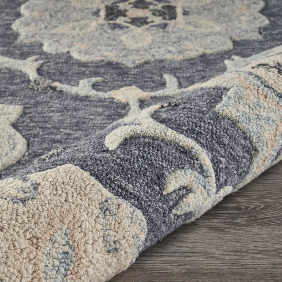 7' X 9' Blue And Gray Wool Hand Tufted Area Rug