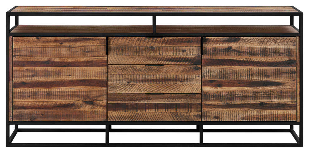 Ludgate 3 Drawer Sideboard Buffet, Acacia And Black Metal