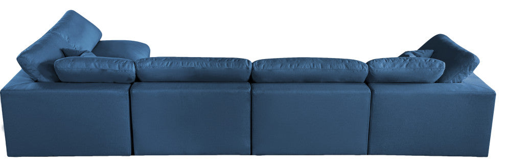 Plush Velvet / Down Standard Comfort L-Shaped Modular Sectional, Navy, 5-Piece: 3 Armless Chair, 2 Corner Chair
