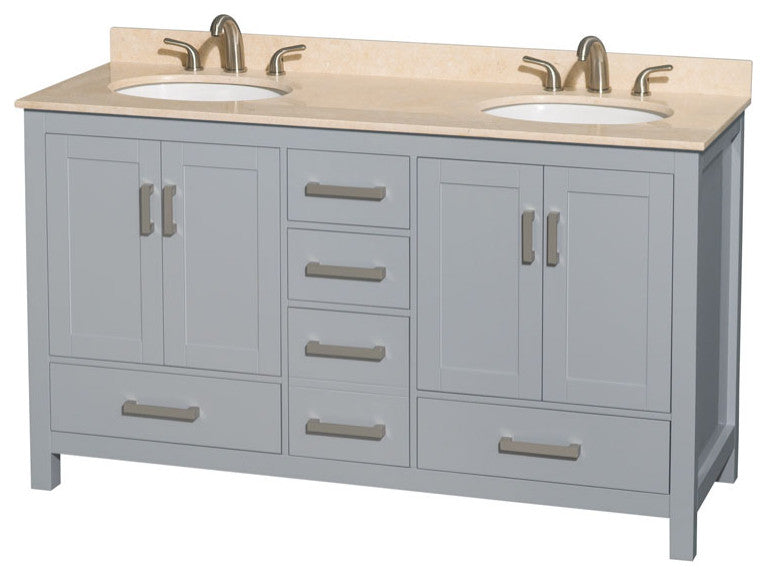 Wyndham WCS141460DGYIVUNOMXX 60 inch Vanity in Gray with Ivory Marble and Round