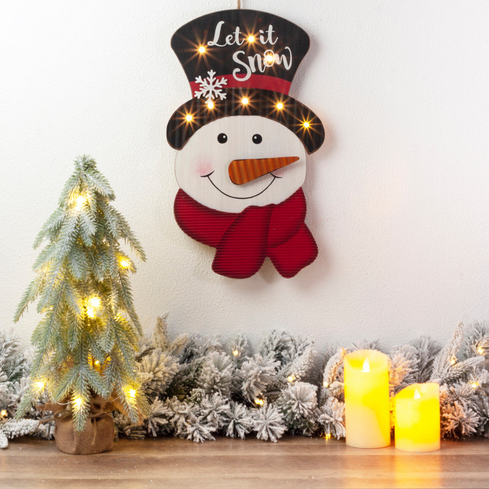 19"H Lighted 3D Wooden Metal Snowman Wall Decor