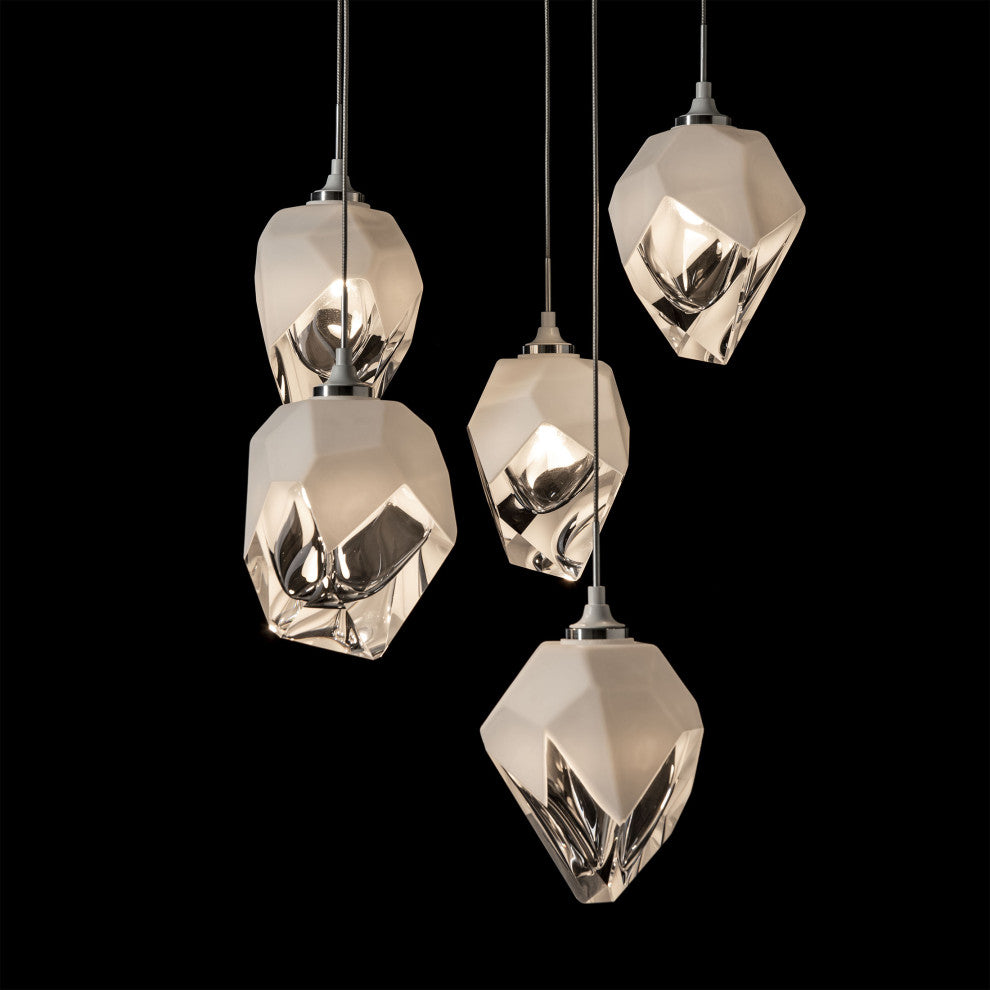 Chrysalis 5-Light Small Crystal Pendant White Finish- Long, White Crystal
