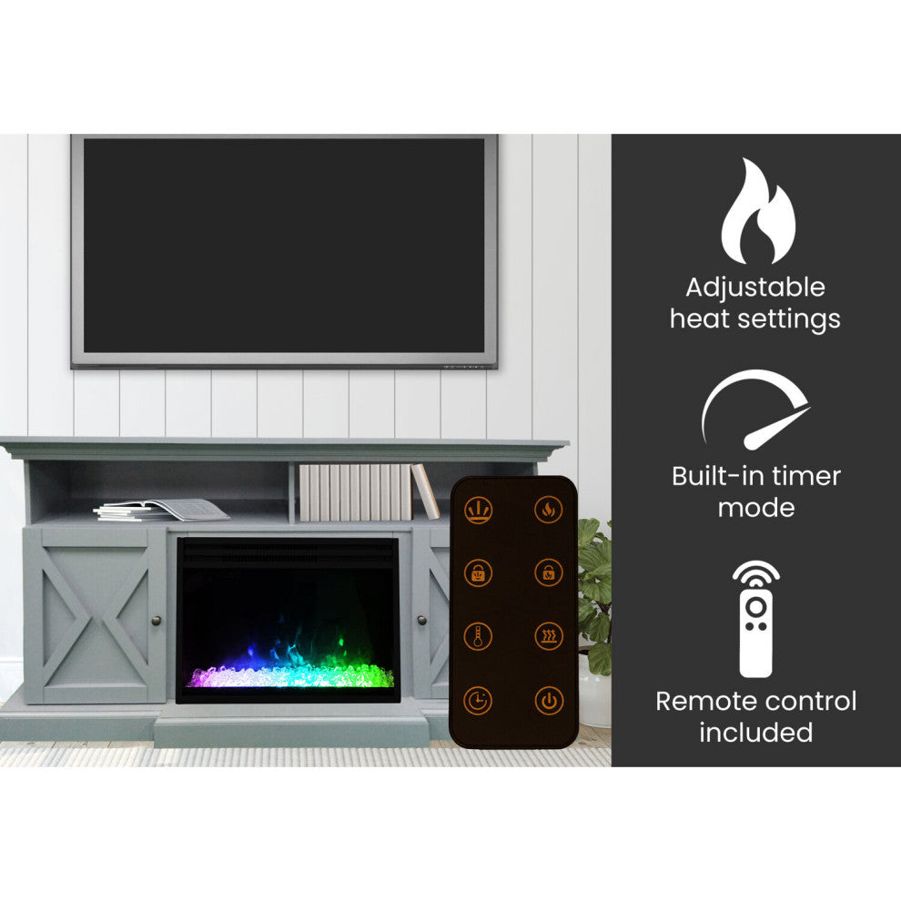 62" Whitby Farmhouse Electric Fireplace Heater With Deep Crystal Insert