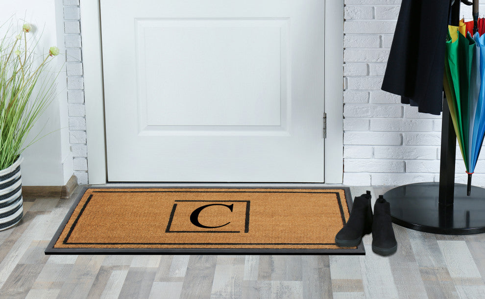 A1HC Hand-Crafted 24"x48" Rubber Coir Double-Single Monogrammed, C