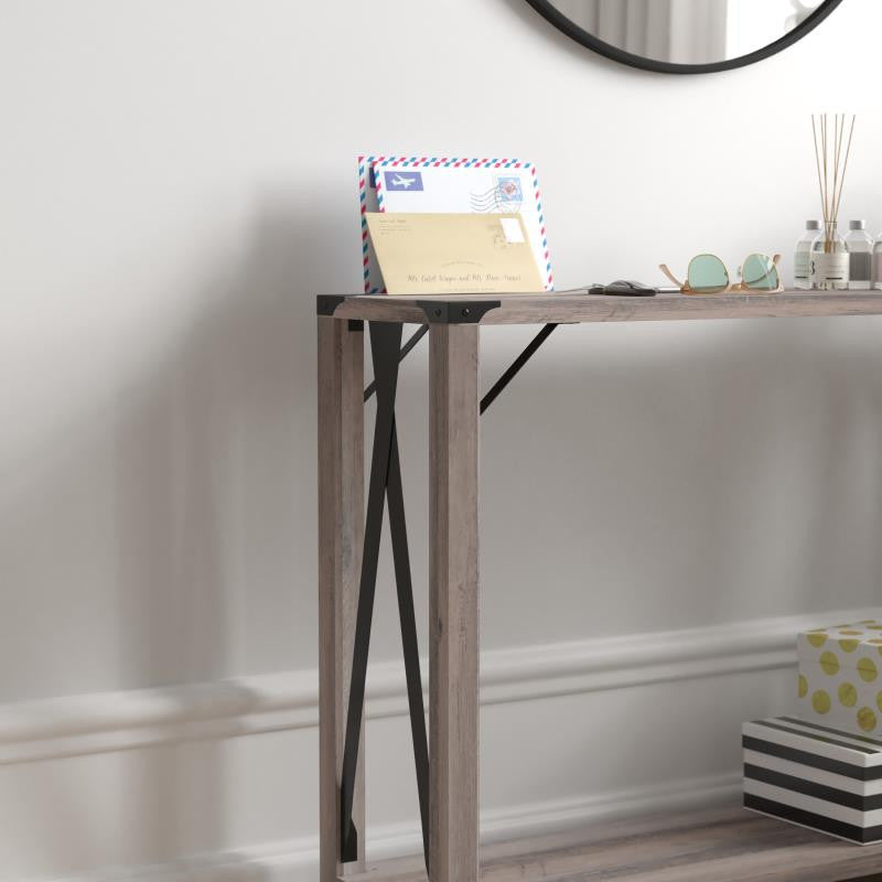 Wyatt Modern Farmhouse Wooden 2 Tier Console Table, Gray Wash