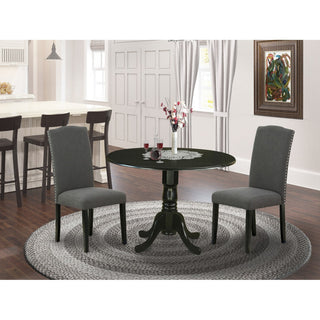 3Pc 42" Dining Table, Two 9"Drop Leaves, Two Chair, Black Leg, Dark Gotham Grey