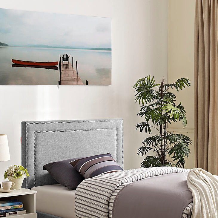 Jessamine Twin Upholstered Fabric Headboard, Light Gray