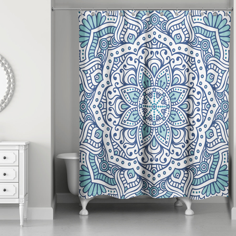 Blue Teal Mandala Pattern Shower Curtain