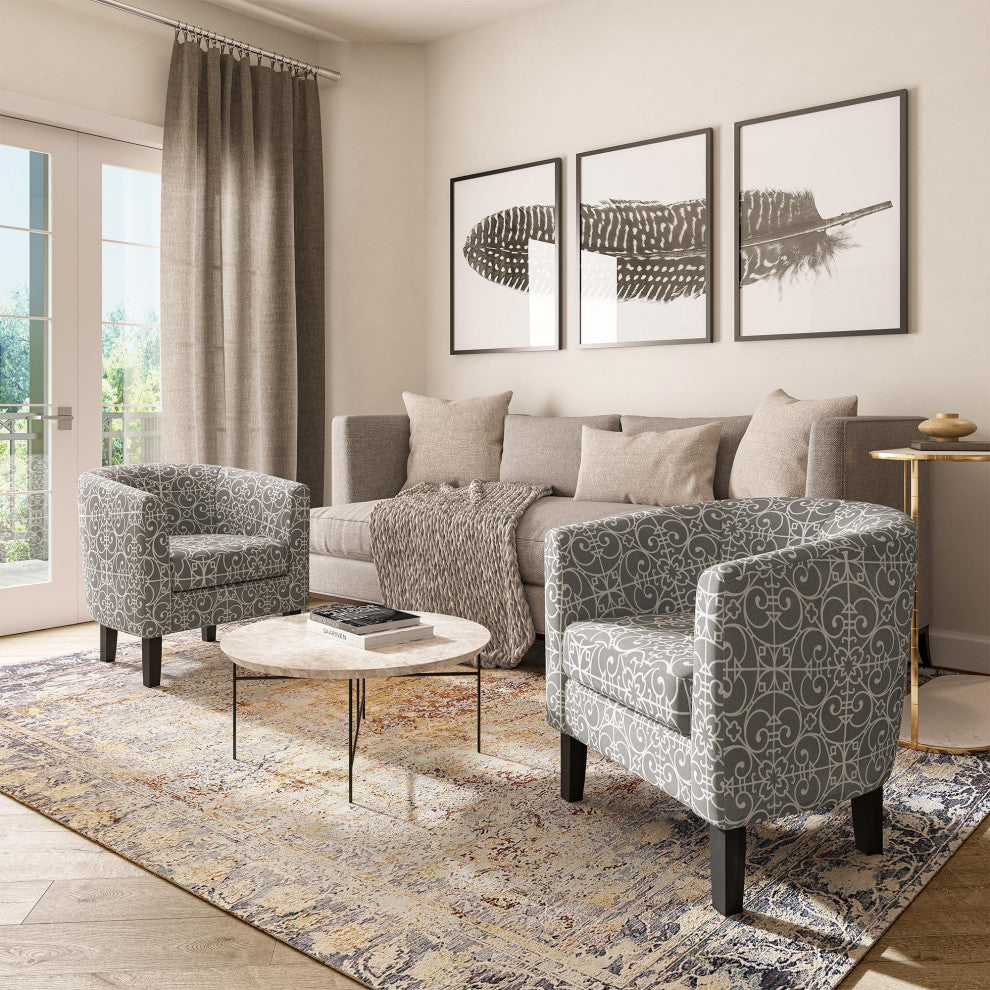 Modern Club Chair Barrel Design, Grey & Beige