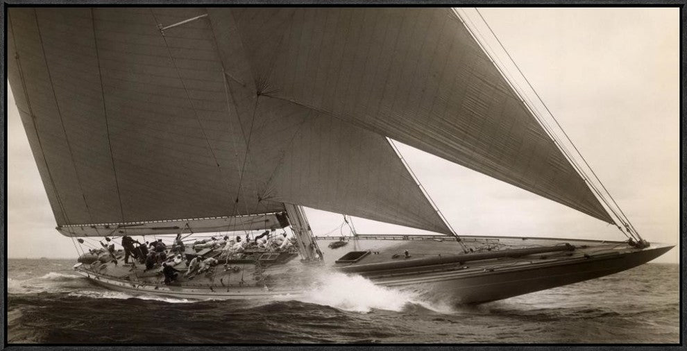 "J Class Sailboat, 1934" Framed Canvas Giclee by Edwin Levick, 37x19"