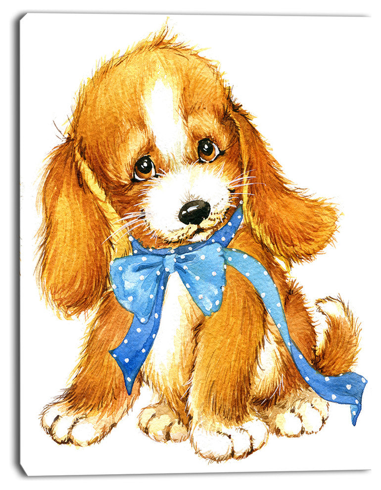 Lovely Puppy Dog Watercolor, Contemporary Animal Art Canvas, 12"x20"