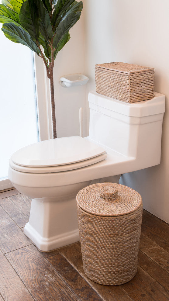 La Jolla Rectangular Rattan Storage and Toilet Roll Box, White Wash