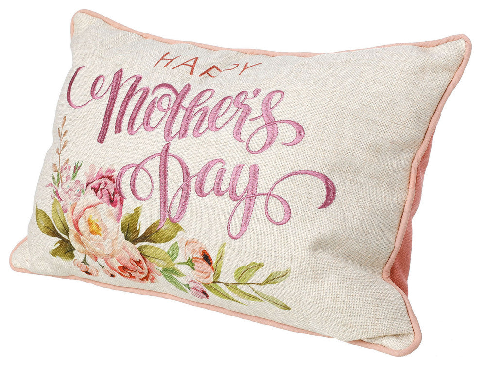 18" Faux Burlap Happy Mother's Day Floral Pillow