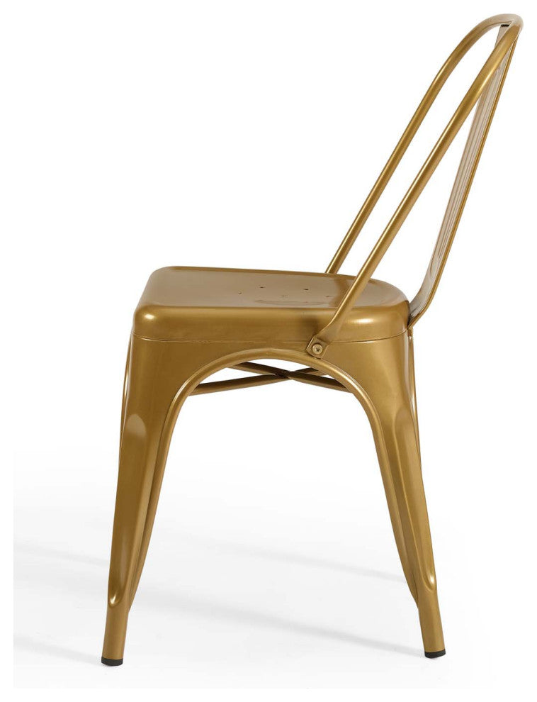 Side Dining Chair, Set of 2, Metal, Gold, Modern, Bistro Restaurant Hospitality