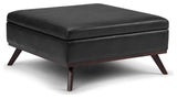Owen 36 In Wide Square Square Coffee Table Storage Ottoman - Distressed Black