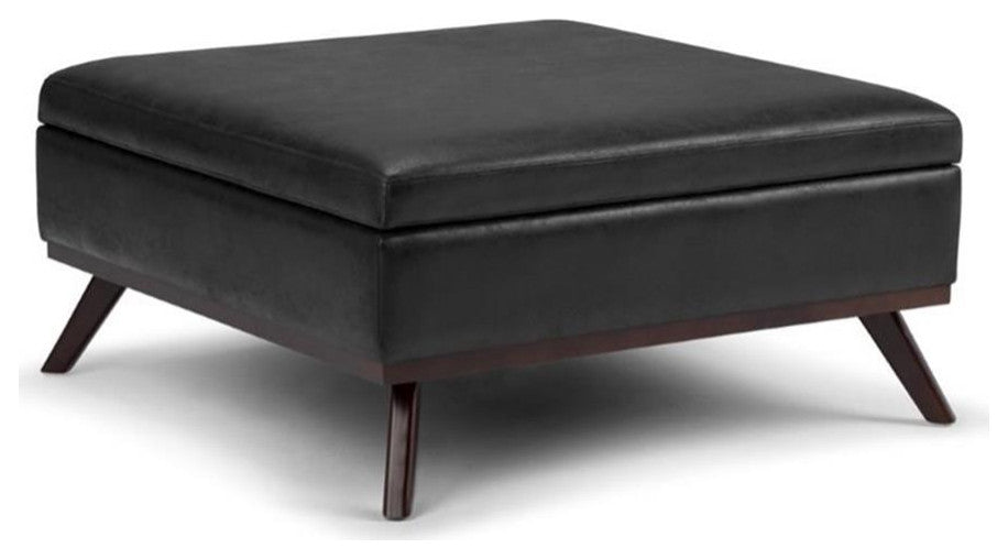Owen 36 In Wide Square Square Coffee Table Storage Ottoman - Distressed Black