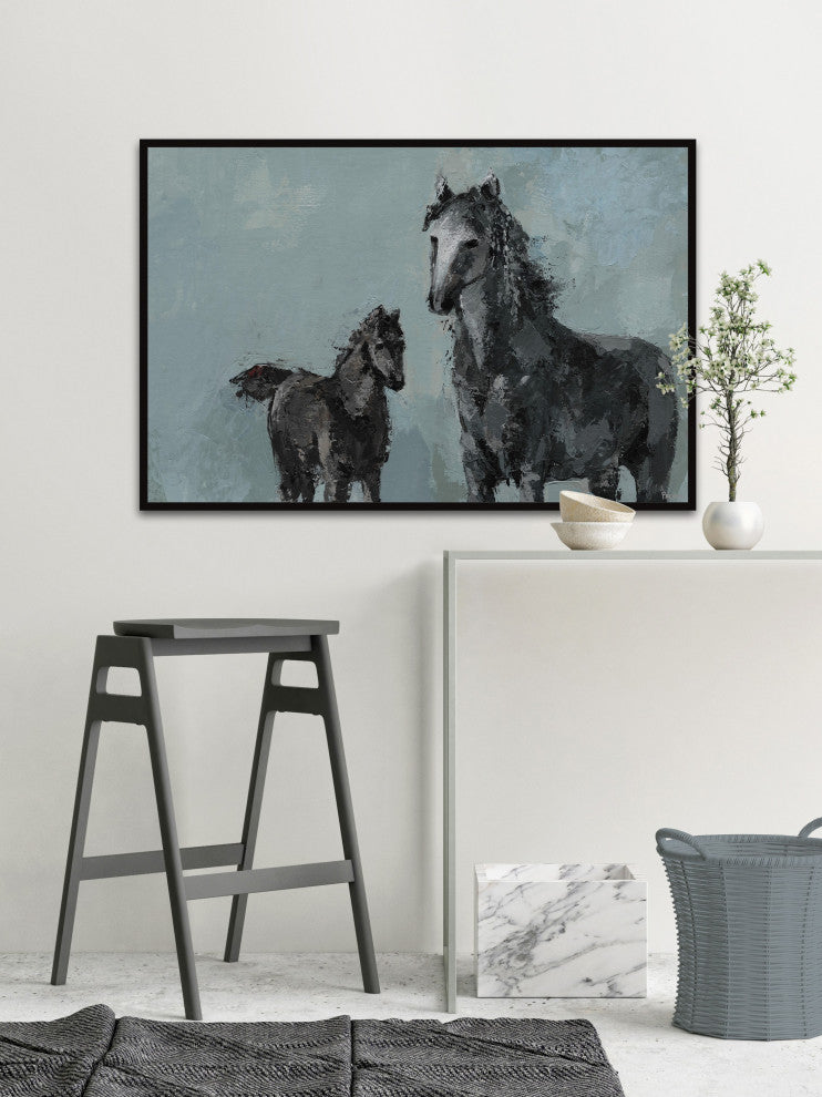 "Black Horses" Floater Framed Painting Print on Canvas, 60"x40"