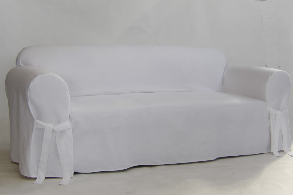 Classic Slipcovers Brushed Twill 1-Piece Sofa Slipcover Solid White