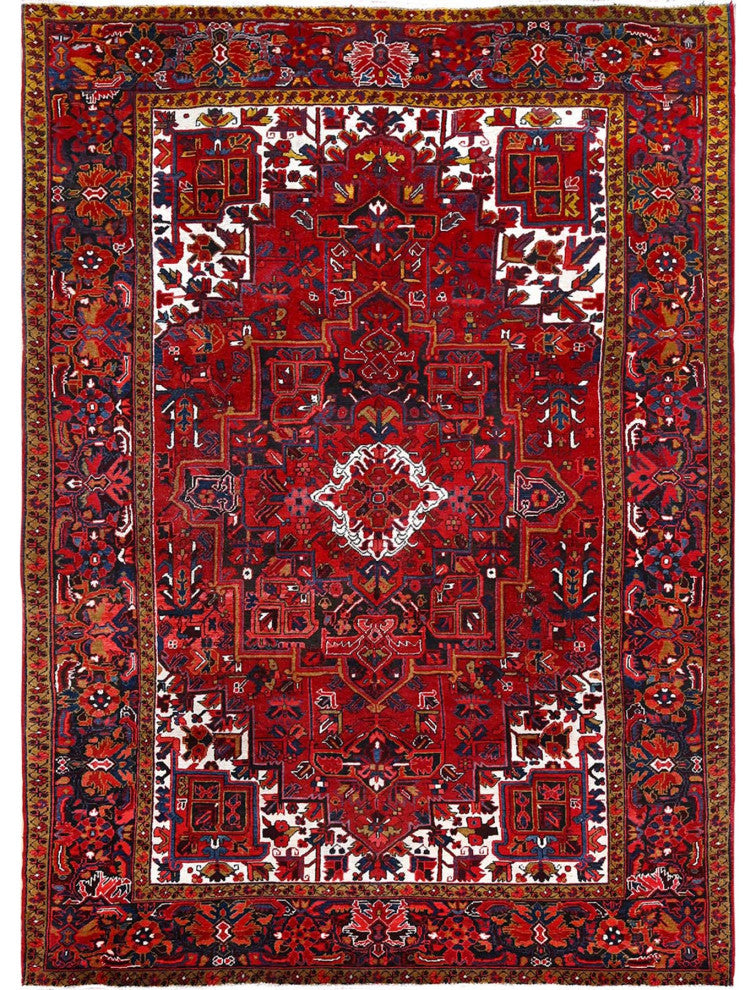 Barn Red Pure Wool Hand Knotted Vintage Persian Heriz Oriental Rug 8'2"x11'10"