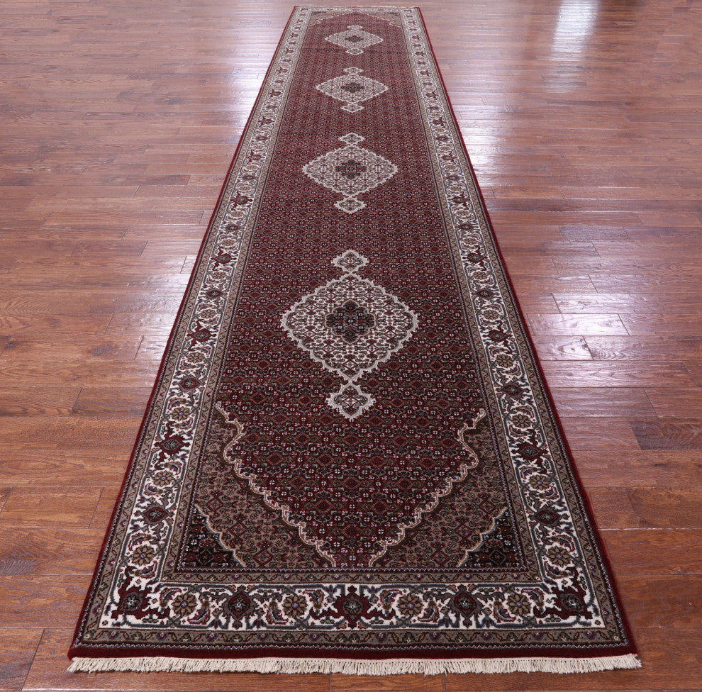 4' 3" X 20' 3" Runner Persian Tabriz Handmade Wool & Silk Rug - Q13021