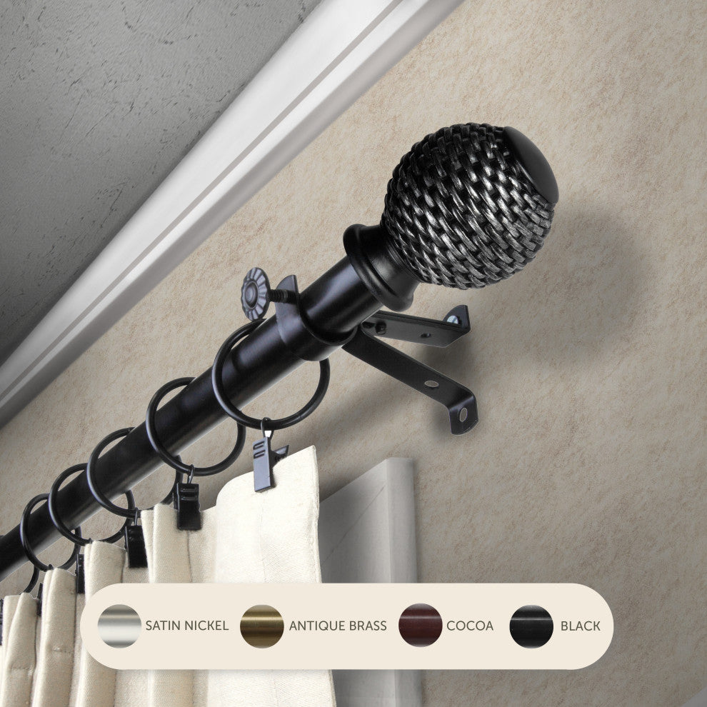 Vanna 13/16" Curtain Rod, Black, 120-170"