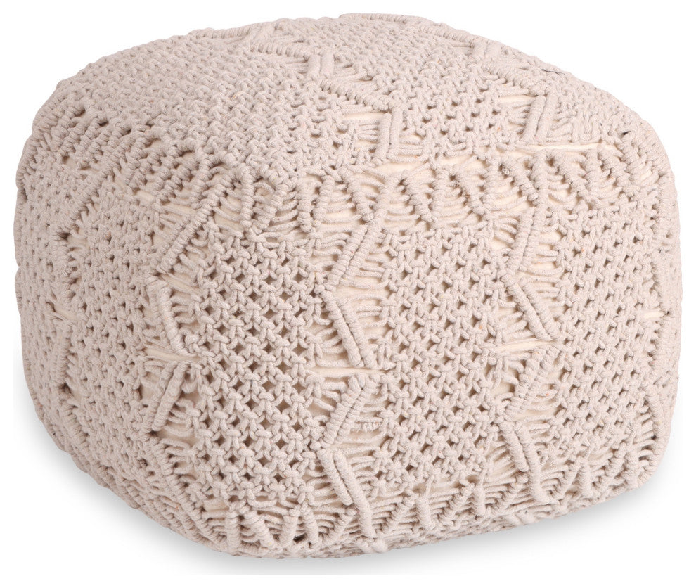 Loft Lyfe Taylynn Ottoman, Hand Knitted, Cotton Yarn, Ivory