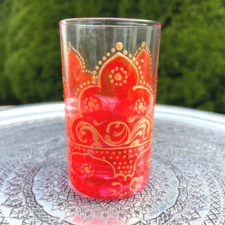 Hand Painted Arabesque Glass Teacups, Set of 6