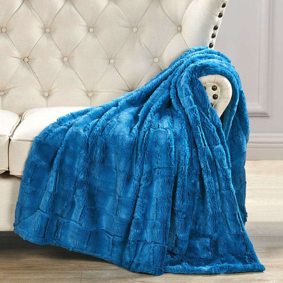 Kasaya Jacquard Supersoft Faux Fur Throw Blanket, Crystal Teal, 50" X 60"