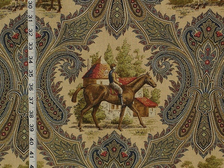 Horse Jockey Fabric Paisley Blue Toile, Standard Cut