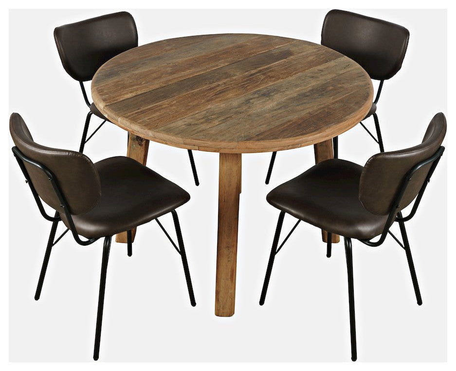 Reclamation Five Piece Round Rustic Reclaimed Solid Wood Round Dining Set