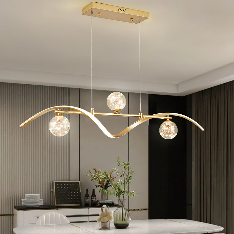 4-Light Linear Kitchen Island Lighting in Gold with Glass Globe Shade Dimmable