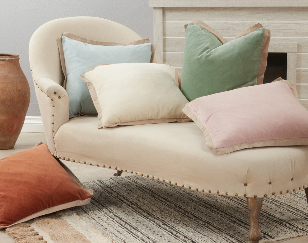 Flange Edge Velvet Pillow With Poly Filling, 20"x20", Rust