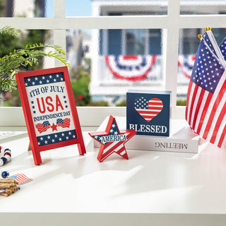 Patriotic Wooden Block Table Sign, 3-Piece Set