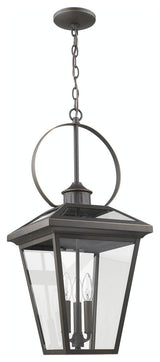 Hanging 3 Light Traditional Outdoor Porch Lantern in Oiled Bronze