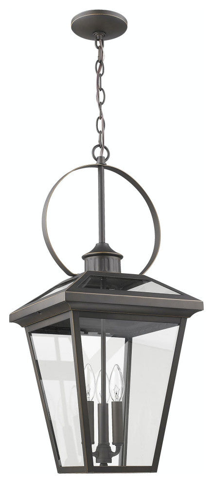 Hanging 3 Light Traditional Outdoor Porch Lantern in Oiled Bronze