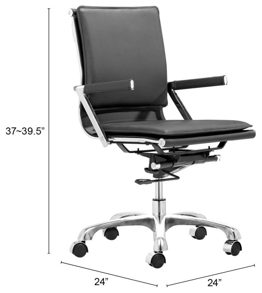 Computer Chair, Faux Vinyl Leather, Steel, Black, Silver, Home Business Office