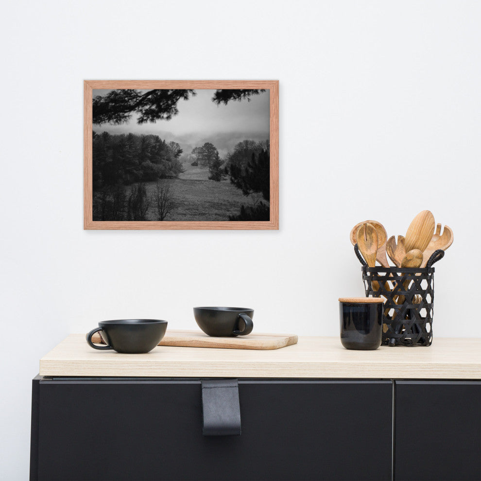 Mist of Valley Forge in Black and White Framed Photo Paper Wall Art Prints, Red Oak, 12" X 16"