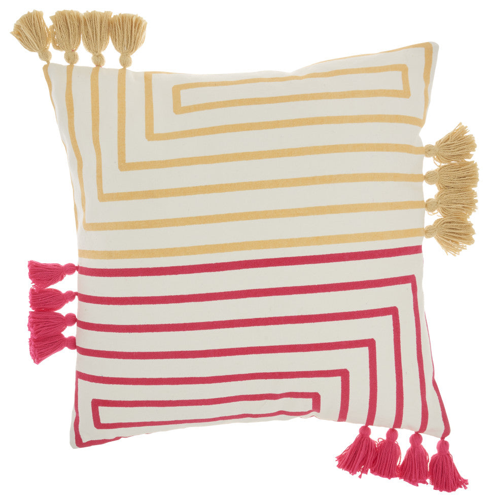 Mina Victory CN029 Throw Pillow, Hot Pink Yellow, 18"X18"