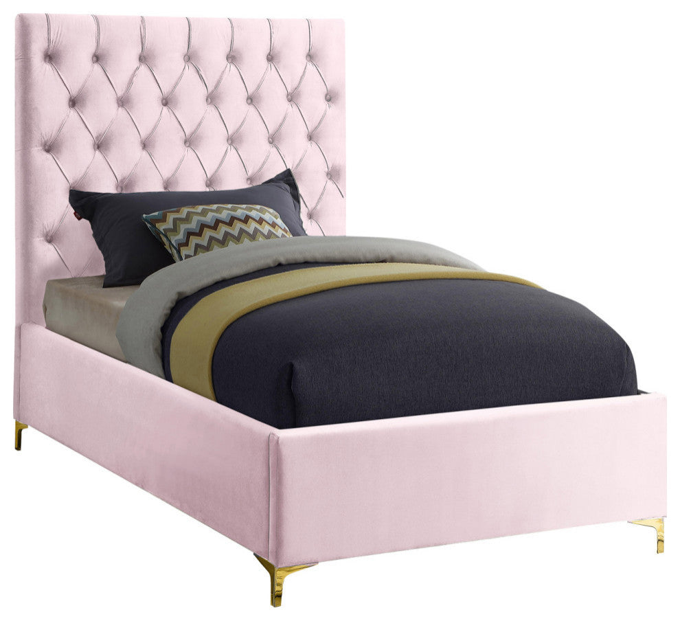Cruz Velvet Upholstered Bed, Pink, Twin