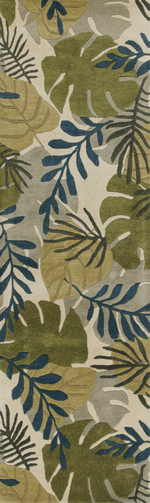 HomeRoots 8' Ivory Hand Tufted Oversized Tropical Leaves Indoor Runner Rug