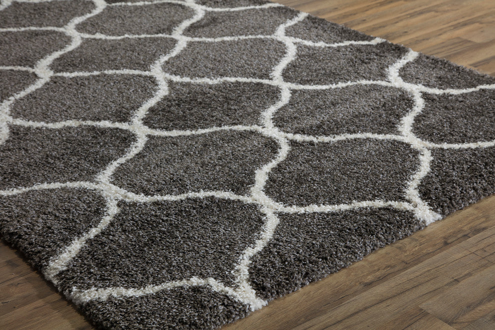 Feather Shag Charcoal Ivory Links 8''0" x 10''0" Rug