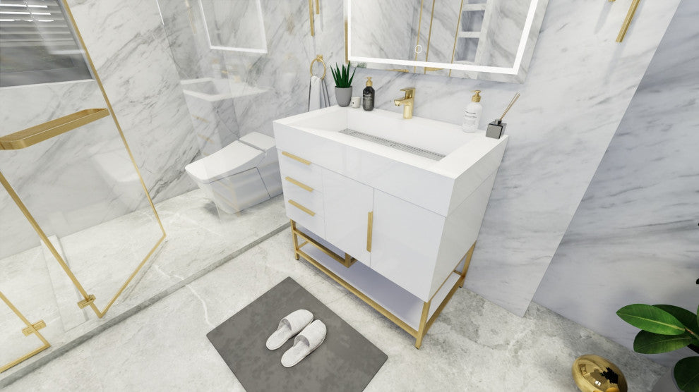 Madison 36" Freestanding Vanity With Reinforced Acrylic Sink, High Gloss White