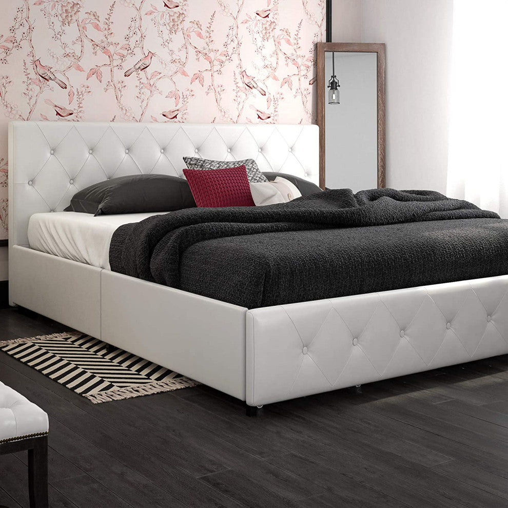 Upholstered Faux Leather Platform Bed with Storage Drawers - King Size
