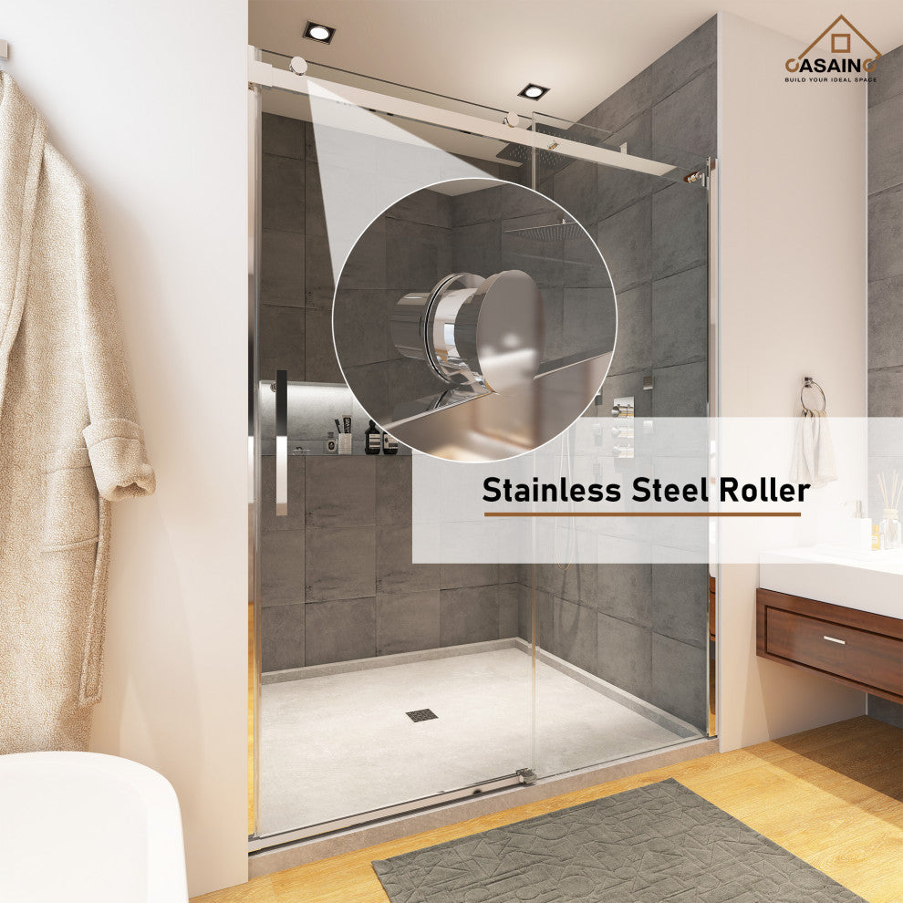 60-in x 76-in Frameless Sliding Shower Door, Chromed