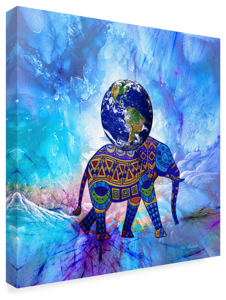 "Earth On Elephant" by Ata Alishahi, Canvas Art, 35"x35"