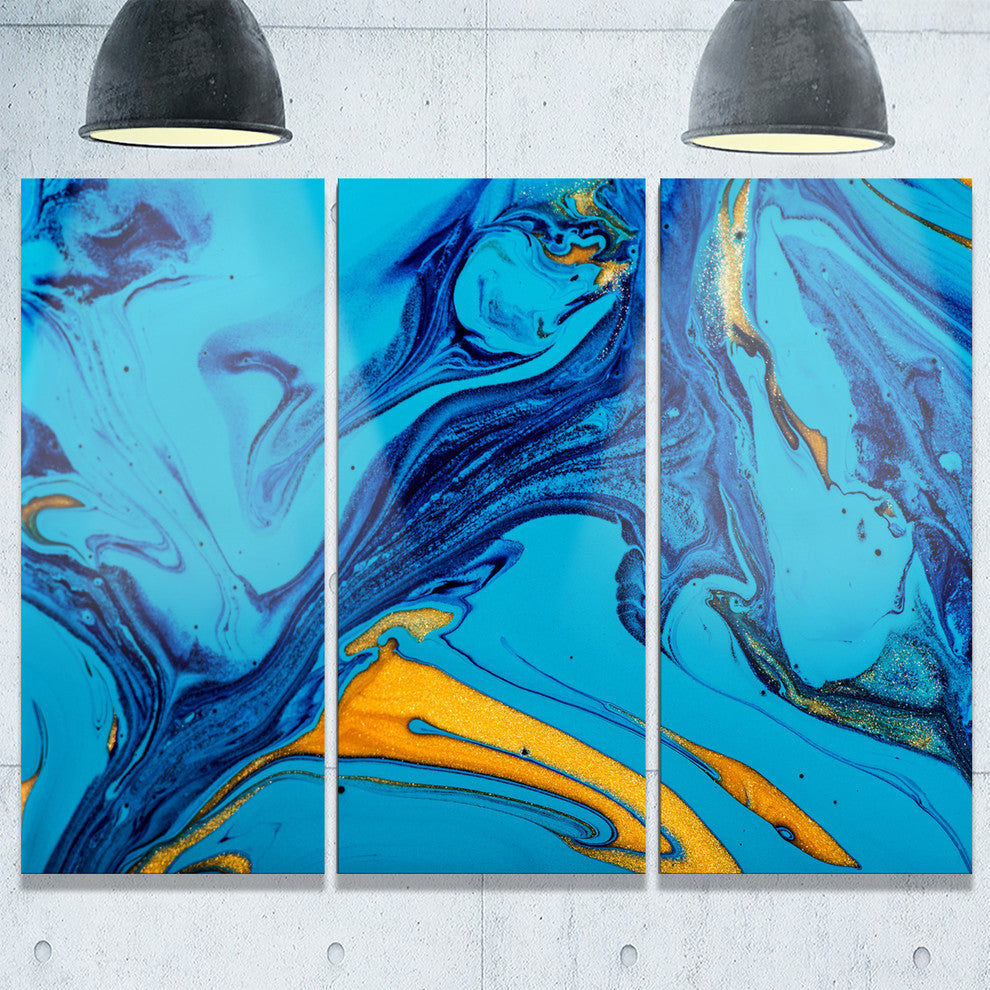 "Soft Blue Abstract Acrylic Paint Mix" Metal Wall Art, 3 Panels, 36"x28"