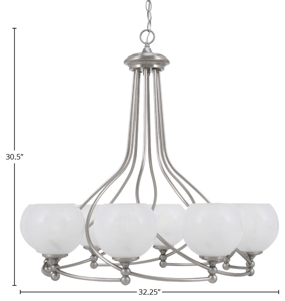 Capri 8-Light Chandelier, Brushed Nickel/White Marble